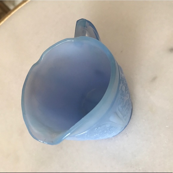 Delphite Blue Depression Glass Child's Tea Set Creamer Cherry Blossom - Picture 6 of 16